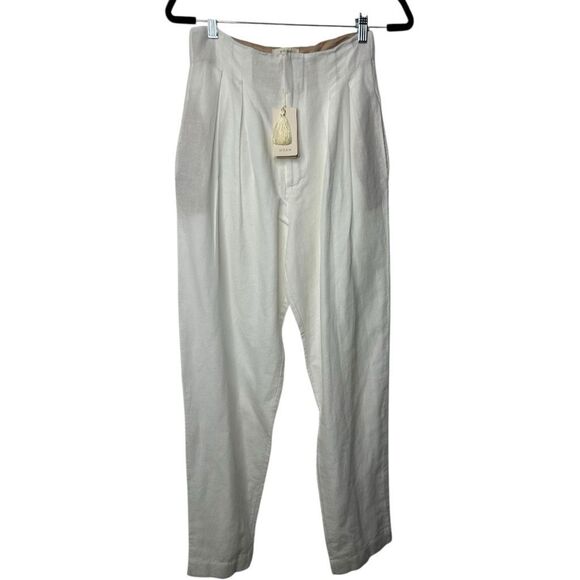 Doen White Pleated Linen Pants Size 6 Beachy Coastal Classic Vacation NWT